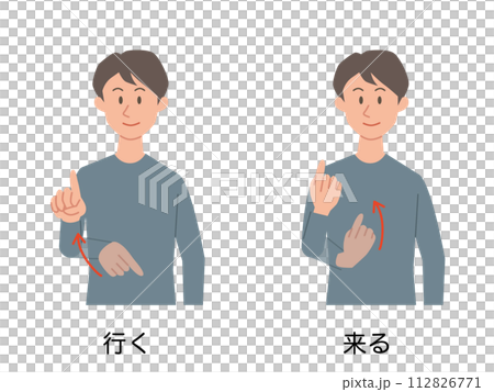 一個男人用手語來來去去的插圖 一個男人用手語來來去去的插圖 112826771