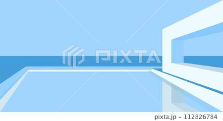 Minimalistic Absract Flat Style Terrace Sea Or Ocean Vector Landscape Illustration Background Art 112826784