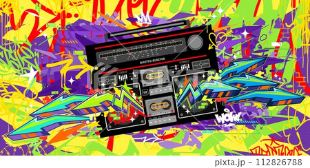 Abstract Detailed Ghetto Blaster Urban Style Hiphop Graffiti Street Art Vector Template Abstract Detailed Ghetto Blaster Urban Style Hiphop Graffiti Street Art Vector Template 112826788