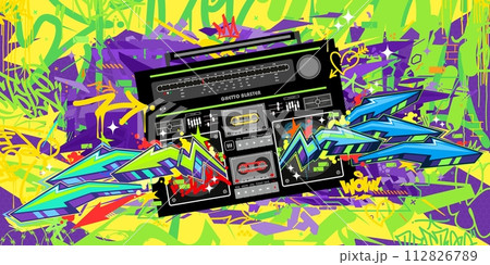 Colorful Abstract Detailed Ghetto Blaster Urban Style Hiphop Graffiti Street Art Vector Template Colorful Abstract Detailed Ghetto Blaster Urban Style Hiphop Graffiti Street Art Vector Template 112826789