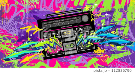 Trendy Abstract Detailed Ghetto Blaster Urban Style Hiphop Graffiti Street Art Vector Template Trendy Abstract Detailed Ghetto Blaster Urban Style Hiphop Graffiti Street Art Vector Template 112826790
