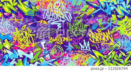 Colorful Abstract Urban Style Hiphop Graffiti Street Art Vector Illustration Background Template Colorful Abstract Urban Style Hiphop Graffiti Street Art Vector Illustration Background Template 112826794