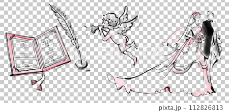 Fairy Trumpet Wedding Dress Cupid Marriage Certificate Bride and Groom 112826813