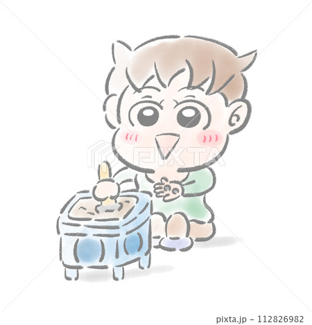種を植える　子供　水彩タッチ 112826982