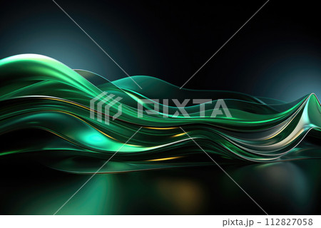 Futuristic abstract green background in the form of a wave 112827058
