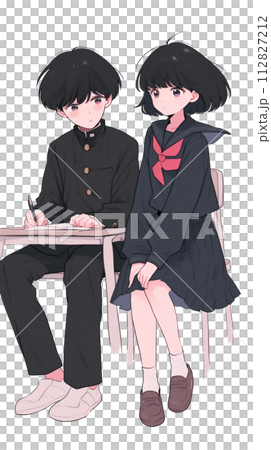 日本學生、穿著制服的男女、學習場景的插圖 112827212
