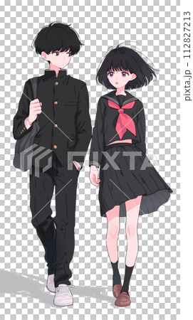 Japanese student illustration of men and women in uniform 112827213