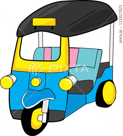 Thailand Tuk Tuk Taxi Driver, Flat Style Cartoon Thailand Tuk Tuk Taxi Driver, Flat Style Cartoon 112827821