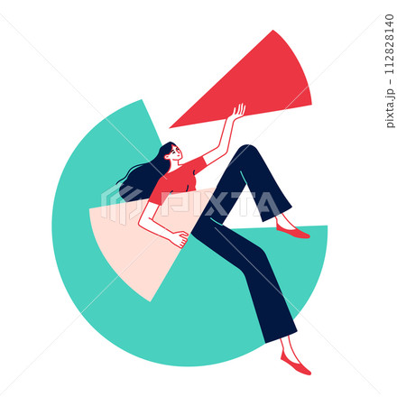 Woman is relaxed working with data, lying on a large chart. Woman is relaxed working with data, lying on a large chart. 112828140