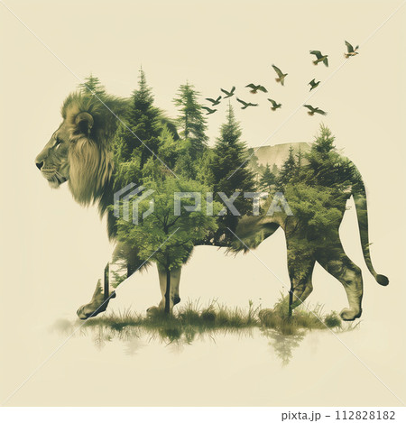 自然と共生するライオン 112828182