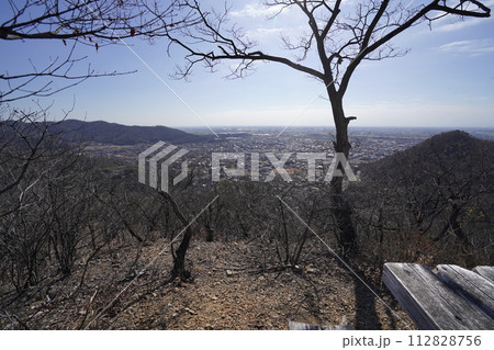足利市　大坊山ハイキング道　林道終点から登る最初のピーク　ベンチのある山頂　2024年2月17日 112828756
