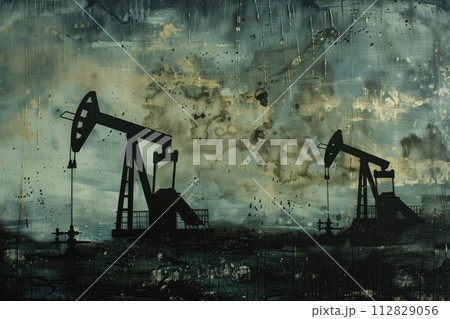 Two silhouette of oil pump. Two silhouette of oil pump. 112829056