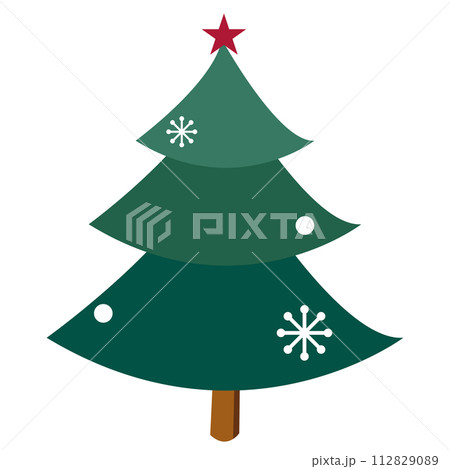 Holiday Cartoon Christmas Tree with Snowflakes, Decoration.  112829089