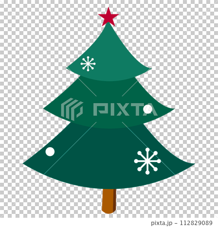 Holiday Cartoon Christmas Tree with Snowflakes, Decoration.  112829089