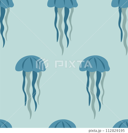 Vector seamless pattern with fish, corals, and seaweed. Background, wallpaper, textile or paper print 112829195