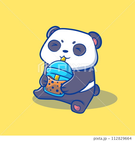 That cute illustration of a boba panda cartoon 112829664
