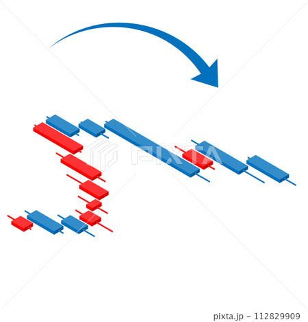 右肩下がりの下落チャートのアイソメトリックイラスト。FX、投資素材、上面法、主線なし。 右肩下がりの下落チャートのアイソメトリックイラスト。FX、投資素材、上面法、主線なし。 112829909