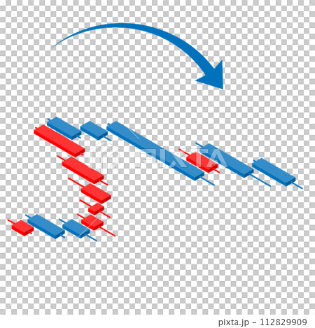 右肩下がりの下落チャートのアイソメトリックイラスト。FX、投資素材、上面法、主線なし。 右肩下がりの下落チャートのアイソメトリックイラスト。FX、投資素材、上面法、主線なし。 112829909