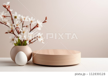 Celebrate easter joy: a delightful mockup with copy space frame, capturing essence of springtime festivities and renewal of hope in stylish and festive design for cards, displays, creative projects. 112830128