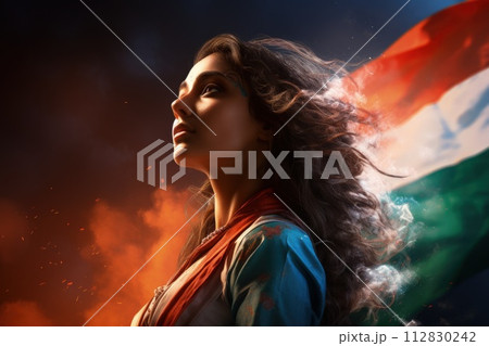 India Republic Day. A vibrant scene unfolds on India Republic Day: Tri-color flags flutter in the patriotic breeze as people celebrate democracy, unity, and national pride. India Republic Day. A vibrant scene unfolds on India Republic Day: Tri-color flags flutter in the patriotic breeze as people celebrate democracy, unity, and national pride. 112830242