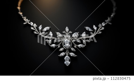 Radiant elegance: an opulent portrayal of luxury embodied in a captivating necklace, exuding sophistication, glamour, and timeless beauty, perfect for discerning tastes and refined occasions 112830475