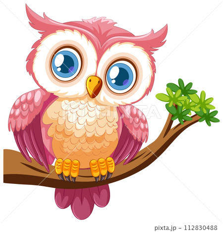 Cute Cartoon Owl on a Branch Cute Cartoon Owl on a Branch 112830488
