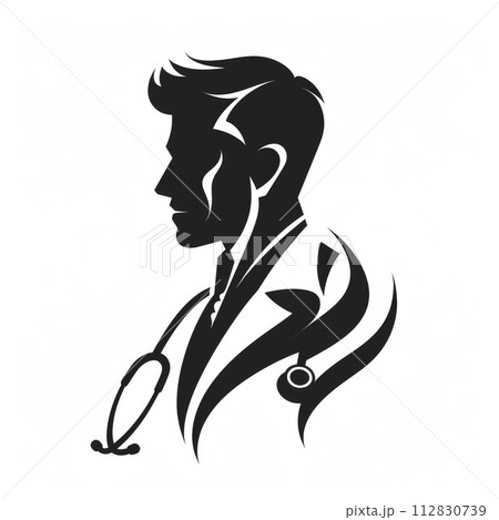 Logo medicine doctor, pharmacology treatment, family care hospital. Minimalistic banner copy space creative VIP promotion vitruvian man Logo medicine doctor, pharmacology treatment, family care hospital. Minimalistic banner copy space creative VIP promotion vitruvian man 112830739