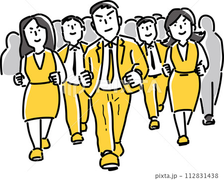 前進してくる多数の男女会社員 112831438