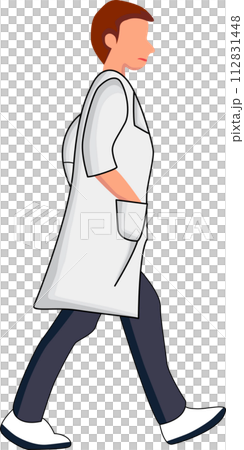 Doctor walking cartoon character wearing white coat. Clip art isolated Professional presentation. Medical concept Doctor walking cartoon character wearing white coat. Clip art isolated Professional presentation. Medical concept 112831448