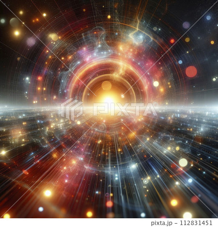his image features a vibrant cosmic burst with multiple layers of light circles, simulating an energetic astronomical event his image features a vibrant cosmic burst with multiple layers of light circles, simulating an energetic astronomical event 112831451