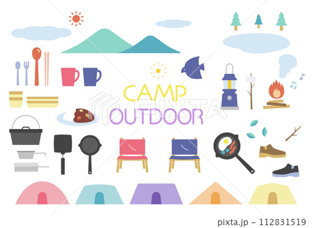 シンプルなアウトドアのイラストセット01 112831519
