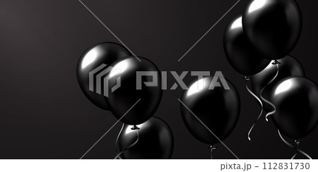 Celebratory background with beautifully arranged black balloons. Vector 3D illustration design 112831730