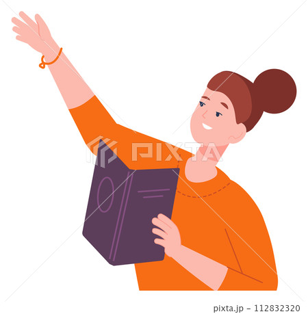 Woman read book. Happy bookworm color character Woman read book. Happy bookworm color character 112832320