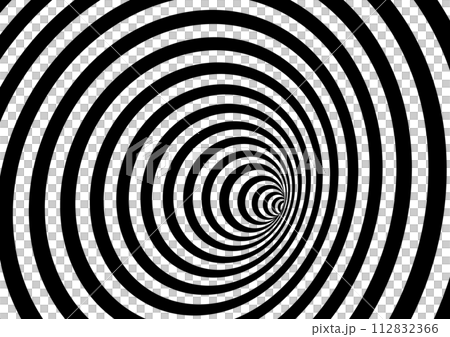 モノクロのオプアート背景。 シンプルモダンなデザインの壁紙。 立体的に見える錯視の効果。 112832366