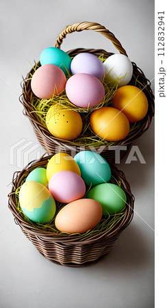 An intricate Easter card design featuring a variety of beautifully decorated eggs An intricate Easter card design featuring a variety of beautifully decorated eggs 112832941