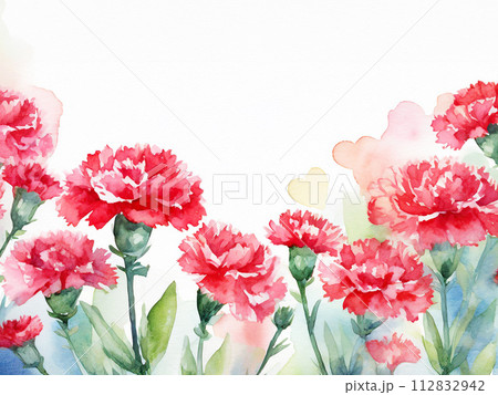 水彩　 母の日　カーネーション　コピースペース 112832942