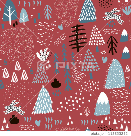 Winter seamless pattern. Holiday creative texture for fabric, wrapping paper, textile. Vector illustration 112833252