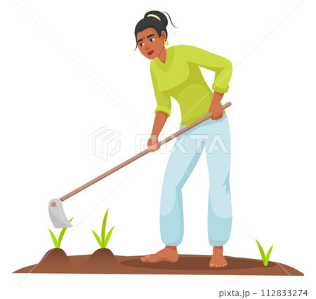 Asian woman growing rice on farm. Indian rural character 112833274