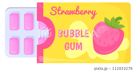 Strawberry bubblegum chewy blister pack cartoon icon 112833276