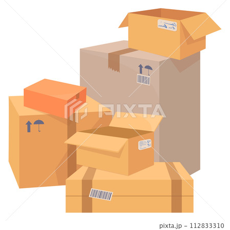 Cardboard boxes stack. Paper cartoon packages pile Cardboard boxes stack. Paper cartoon packages pile 112833310