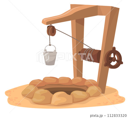 Water source construction in ancient style cartoon icon Water source construction in ancient style cartoon icon 112833320