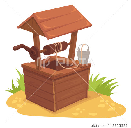 Old well cartoon icon. Wooden water construction 112833321