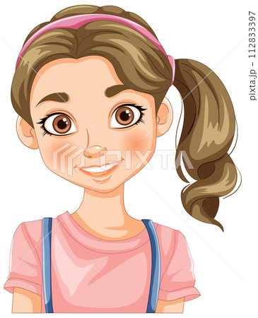 Cheerful Young Girl Vector Portrait 112833397