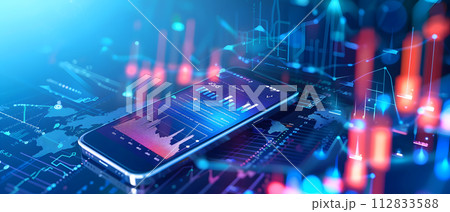 Smartphone with stock market data on the screen. 3d rendering 112833588