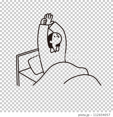 Line drawing vector of a woman stretching in bed 112834057