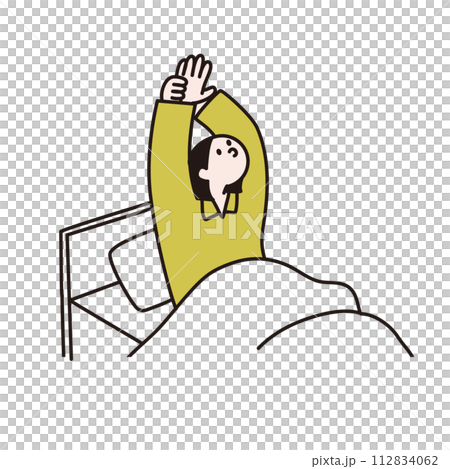 Line drawing vector of a woman stretching in bed 112834062