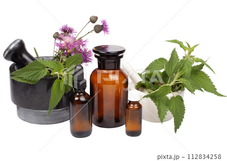 Natural Herbal Medicine Preparation with Mortar. Natural Herbal Medicine Preparation with Mortar. 112834258