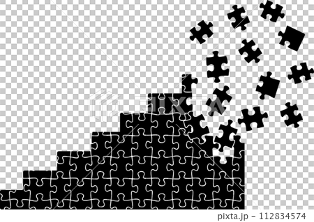 Illustration of collapsing puzzle stairs Illustration of collapsing puzzle stairs 112834574
