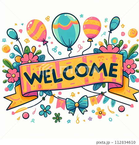 「welcome」と書かれた横断幕のイラスト 112834610
