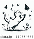 蝶と遊ぶ仔猫のシルエットイラスト 112834685